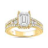 LADIES RING 2 1/2CT ROUND/BAGUETTE/EMERALD DIAMOND 14K YELLOW GOLD (CENTER STONE EMERALD DIAMOND 2.00CT)